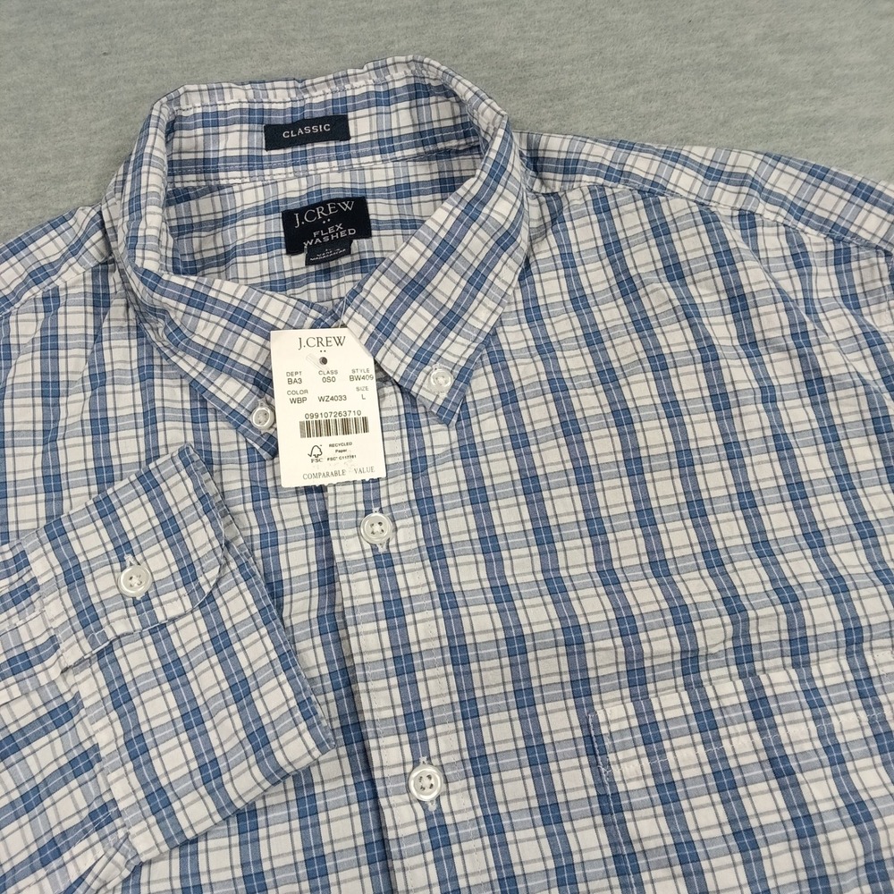 J.Crew Flex Washed Plaid Button Down Shirt Mens Large Blue White BW409 NEW